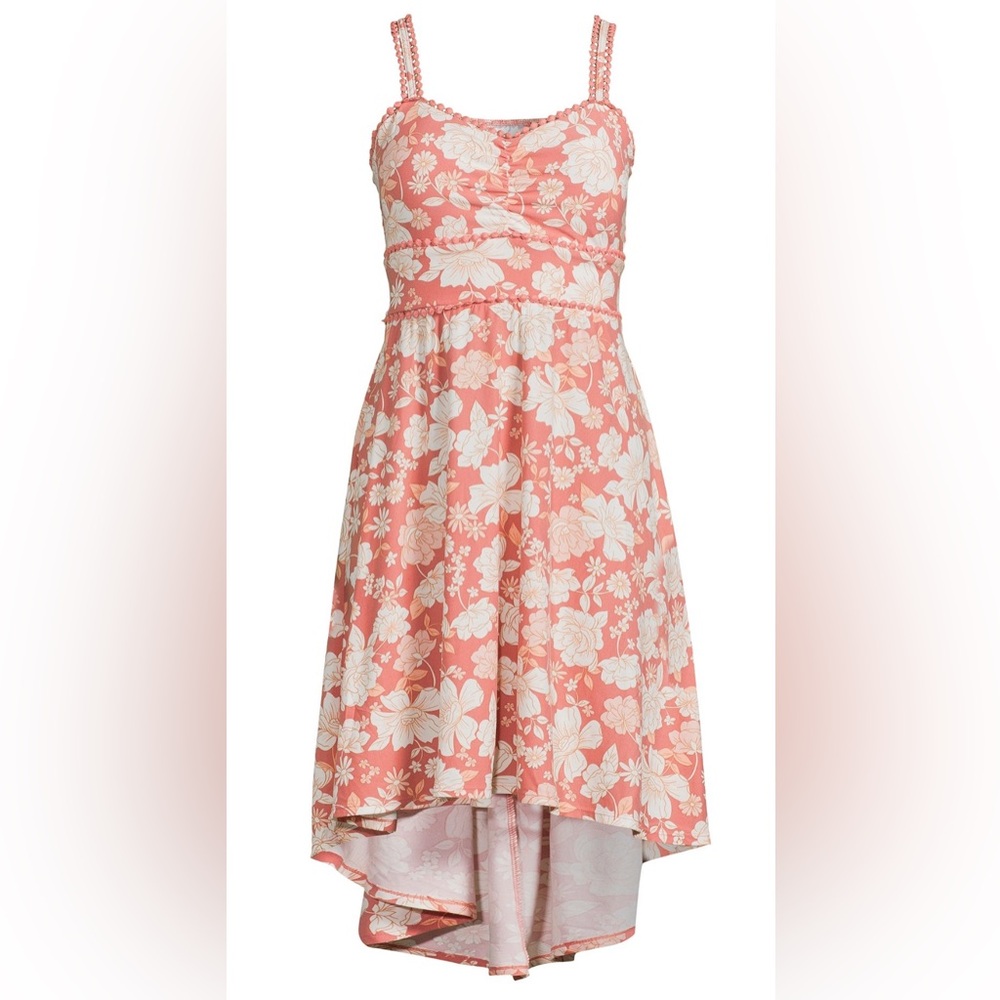 No Boundaries Floral High Low Dress XXL 19 Pink Smocked Sleeveless NWT
